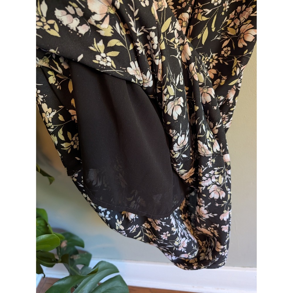 Forever 21 Black Floral Chiffon Maxi Dress Elastic Waist Size M Dark Floral Boho - Picture 7 of 11